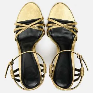 Makmeoyw Fashion Rhinstone Stiletto High Heels Ankle Strap Sandals Round Toe Dress Sandals Gold Sexy Party Wedding Bride Summer Shoes Size 7