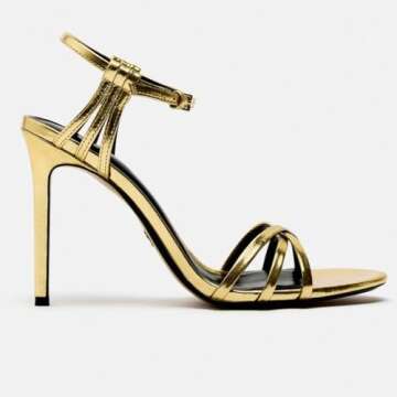 Makmeoyw Fashion Rhinstone Stiletto High Heels Ankle Strap Sandals Round Toe Dress Sandals Gold Sexy Party Wedding Bride Summer Shoes Size 7