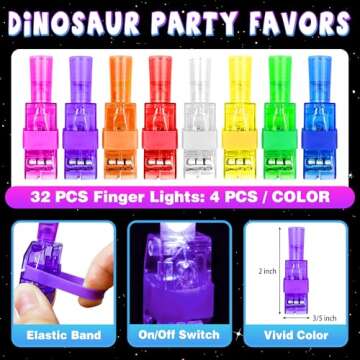 32 Finger Lights Dinosaur Party Favors Birthday Decorations, Goodie Bags Pinata Stocking Stuffers Fi...