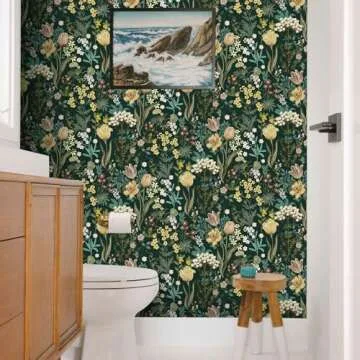 Lativo Floral Peel and Stick Wallpaper Vintage Floral Contact Paper for Cabinets Drawers Liner Boho Contact Paper Dark Green Leaf Flower Removable Self Adhesive Wallpaper for Bedroom 17.3inW78.7inL