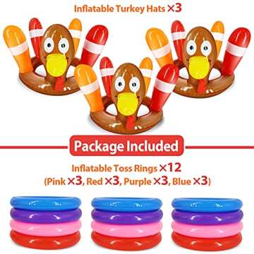 3 Pack Thanksgiving Ring Toss Games Toys for Kids Thanksgiving Inflatable Turkey Hat Toss Games Than...