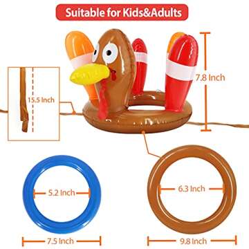3 Pack Thanksgiving Ring Toss Games Toys for Kids Thanksgiving Inflatable Turkey Hat Toss Games Thanksgiving Family School Party Favors Supplies Indoor Outdoor Party Game(3 Turkey Hats, 12 Rings)
