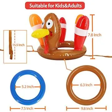 3 Pack Thanksgiving Ring Toss Games Toys for Kids Thanksgiving Inflatable Turkey Hat Toss Games Thanksgiving Family School Party Favors Supplies Indoor Outdoor Party Game(3 Turkey Hats, 12 Rings)