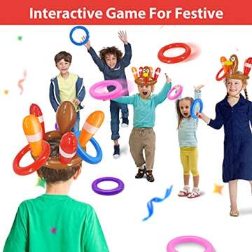 3 Pack Thanksgiving Ring Toss Games Toys for Kids Thanksgiving Inflatable Turkey Hat Toss Games Thanksgiving Family School Party Favors Supplies Indoor Outdoor Party Game(3 Turkey Hats, 12 Rings)