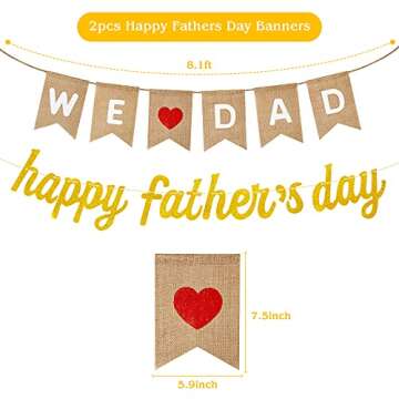Happy Fathers Day Banner We Love Dad Burlap Banner, Rustic Happy Fathers Day Decorations Party Suppl...