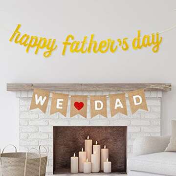 Happy Fathers Day Banner We Love Dad Burlap Banner, Rustic Happy Fathers Day Decorations Party Supplies Favors Gifts from Son Daughter