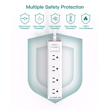 Flat Plug Power Strip with 12 Outlets and Surge Protection