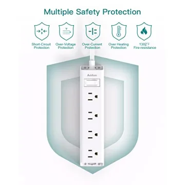Flat Plug Power Strip with 12 Outlets and Surge Protection