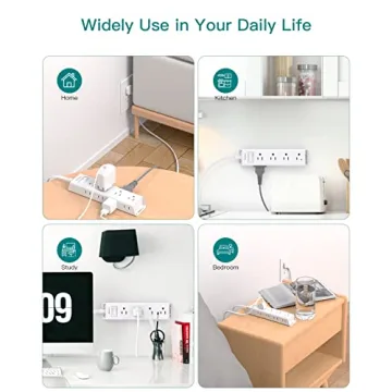 Flat Plug Power Strip with 12 Outlets and Surge Protection