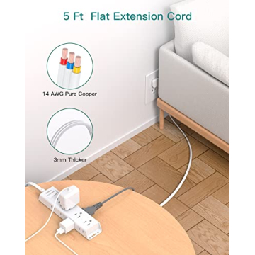 Flat Plug Power Strip with 12 Outlets and Surge Protection