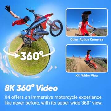 Insta360 X4 Motorcycle Bundle- 8K Waterproof 360 Action Camera, 4K Wide-Angle Video, Invisible Selfi...