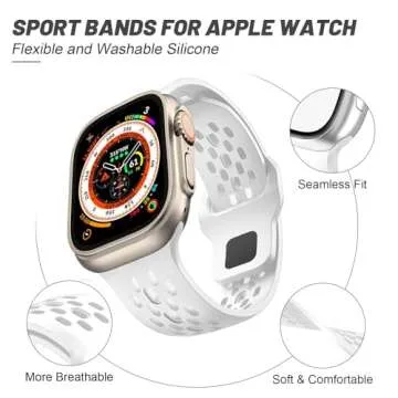 Sport Band for Apple Watch Band 44mm 45mm 46mm Ultra 49mm 40mm 41mm 38mm 42mm for Men Women,Silicone Breathable Replacement Strap for Apple Watch Ultra 2,Nike+,Series 10 9 8 7 6 5 4 3 SE,iWatch Bands