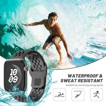 Sport Band for Apple Watch Band 44mm 45mm 46mm Ultra 49mm 40mm 41mm 38mm 42mm for Men Women,Silicone Breathable Replacement Strap for Apple Watch Ultra 2,Nike+,Series 10 9 8 7 6 5 4 3 SE,iWatch Bands