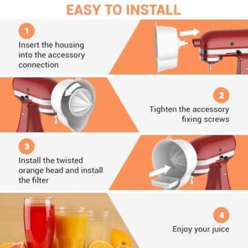 Juicer Attachment for Kitchenaid Stand Mixer with 2 Size Reamer, Citrus Squeezer for Kitchenaid Juicer Attachment, Juicer for Kitchen Aid Accessories and Attachments