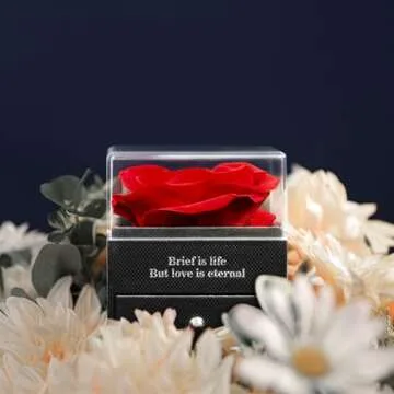 HEGUD Preserved Real Rose with I Love You Necklace in 100 Language, Valentines Day Gift for Her, Girlfriend, Eternal Real Rose Flower Gifts for Women Mom Wife on Mothers Day Birthday Anniversaries