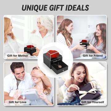 HEGUD Preserved Real Rose with I Love You Necklace in 100 Language, Valentines Day Gift for Her, Girlfriend, Eternal Real Rose Flower Gifts for Women Mom Wife on Mothers Day Birthday Anniversaries