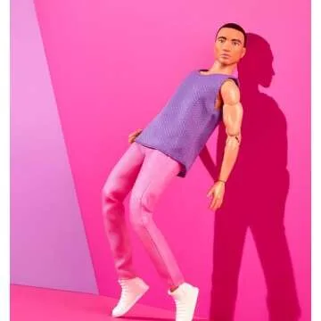 Barbie Looks Ken Fashion Doll with Black Hair Dressed in Purple Mesh Top & Pink Trousers, Posable Collectible with Made to Move Body