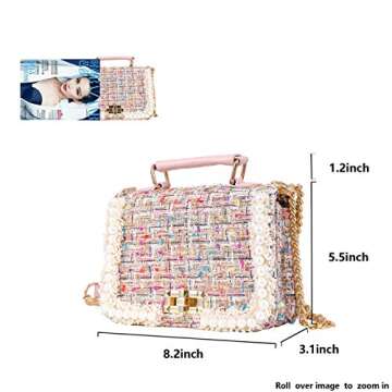 Qiayime Purses and Handbags for Women Fashion Ladies Top Handle Satchel Shoulder Tote Pearl bead chain Tote Crossbody Bag Pink