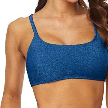 beautyin Women Blue Sparkle Bandeau Crop Top Two Piece Bikini Set Bathing Suit