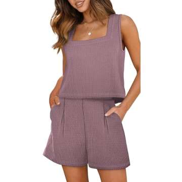 XIEERDUO Beach Vacation Outfits for Women Waffle Knit Lounge Set Women Fashion Summer Violet M