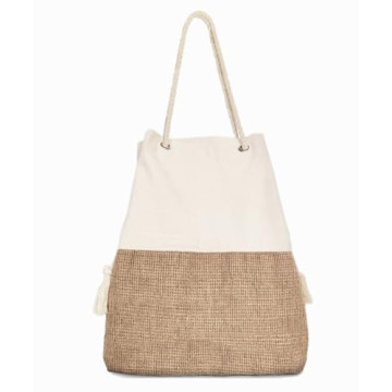 TRIBECA TRIBE Large Beach bag for women - travel tote beach bag- women vacation beach bag hat holding beach bag - beach tote (Beige)