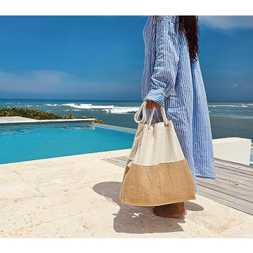 TRIBECA TRIBE Large Beach bag for women - travel tote beach bag- women vacation beach bag hat holding beach bag - beach tote (Beige)