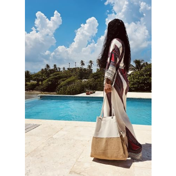 TRIBECA TRIBE Large Beach bag for women - travel tote beach bag- women vacation beach bag hat holding beach bag - beach tote (Beige)