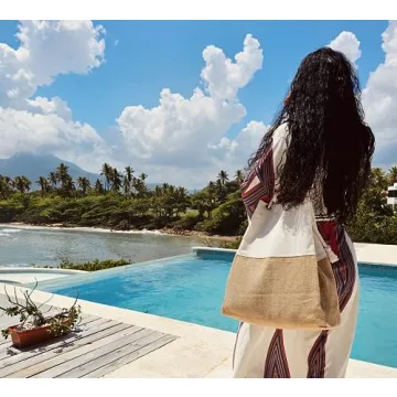 TRIBECA TRIBE Large Beach bag for women - travel tote beach bag- women vacation beach bag hat holding beach bag - beach tote (Beige)