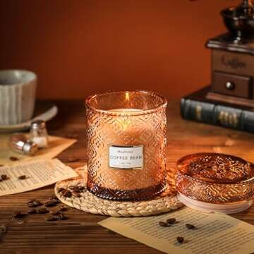 Coffee Bean Scented Candles, Large Natural Soy Candle, 88 Hours Burning Time, Decorative Candles in Glass, Aromatherapy Candle Gift for Women, 19oz