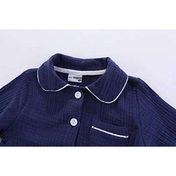 Mud Kinggdom Toddler Boys Pajamas Button Down Kids Clothes Sleepwear Sets Navy Blue 4T