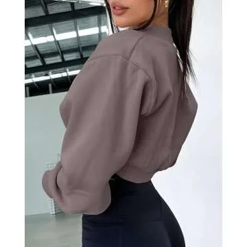 Zwurew Workout Tops for Women 2024 Brown Bolero Shrug Sweatshirt Long Sleeve Open Front Cardigan Shrugs Y2K Tops