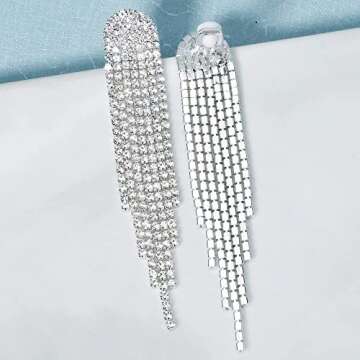 Elegant Mlouye Clip on Earrings with Crystal Tassels