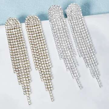 Elegant Mlouye Clip on Earrings with Crystal Tassels