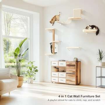 FUKUMARU Cat Wall Shelves, Stable & Safe 4 in 1 Large Cat Walls Furniture Set, Wooden Kitten Climbin...