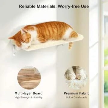 FUKUMARU Cat Wall Shelves, Stable & Safe 4 in 1 Large Cat Walls Furniture Set, Wooden Kitten Climbing Wall with Scratching Post for 16 Inch Drywall - Beige