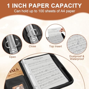 Damero Choral Music Folder, Sheet Music Holder, Music Binder with 20 Binder Sheets and Adjustable Ha...