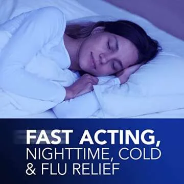 VICKS NyQuil Cold & Flu Relief Over-the-Counter Medicine, Powerful Multi-Symptom Nighttime Relief for Headache, Fever, Sore Throat, Minor Aches & Pains, Sneezing, Runny Nose, and Cough, 48 LiquiCaps