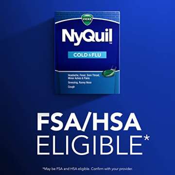 VICKS NyQuil Cold & Flu Relief Over-the-Counter Medicine, Powerful Multi-Symptom Nighttime Relief for Headache, Fever, Sore Throat, Minor Aches & Pains, Sneezing, Runny Nose, and Cough, 48 LiquiCaps