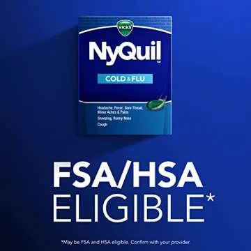 VICKS NyQuil Cold & Flu Relief Over-the-Counter Medicine, Powerful Multi-Symptom Nighttime Relief for Headache, Fever, Sore Throat, Minor Aches & Pains, Sneezing, Runny Nose, and Cough, 48 LiquiCaps