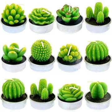 Swpeet 12Pcs Succulent Cactus Tealight Candles