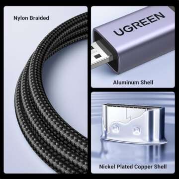 UGREEN 8K Micro HDMI to HDMI Cable 6.6FT, 2.1 Aluminum Shell Braided 48Gbps Ultra High Speed 8K@60Hz, 4K@240Hz Support HDR eARC Dolby Compatible with GoPro Raspberry Pi 5 Camera Nikon