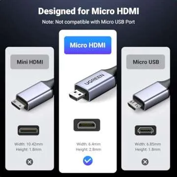 UGREEN 8K Micro HDMI to HDMI Cable 6.6FT, 2.1 Aluminum Shell Braided 48Gbps Ultra High Speed 8K@60Hz, 4K@240Hz Support HDR eARC Dolby Compatible with GoPro Raspberry Pi 5 Camera Nikon
