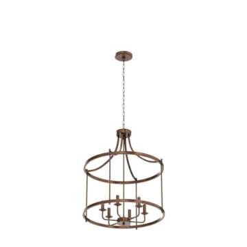 LOG BARN Farmhouse Chandelier, Dining Lighting Fixtures Hanging in Rustic Bronze, Drum Pendant for Kitchen Island, Living Room