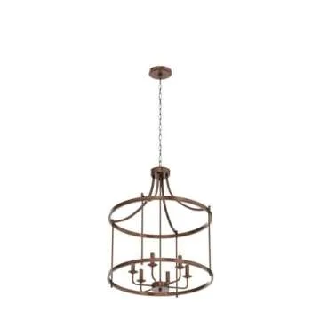 LOG BARN Farmhouse Chandelier, Dining Lighting Fixtures Hanging in Rustic Bronze, Drum Pendant for Kitchen Island, Living Room