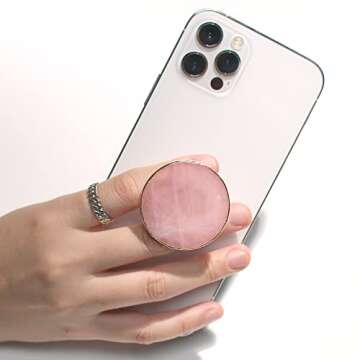 DALSTONE Natural Rose Quartz Phone Grip Stand Holder