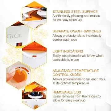 GiGi Deluxe Double Wax Warmer - Hair Removal Waxing Kit Heater, Dual Pot Design, Adjustable Temperature Control, Salon & Home Use, 14 oz (2) Wax Can
