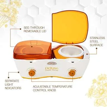 GiGi Deluxe Double Wax Warmer - Hair Removal Waxing Kit Heater, Dual Pot Design, Adjustable Temperature Control, Salon & Home Use, 14 oz (2) Wax Can