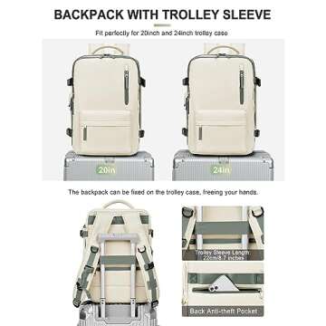 VGCUB Large Travel Backpack Bag for Women Men,Carry on Backpack,17 Inch Laptop Business Work Waterproof Backpack with Laptop Compartment,Person Item Flight Approved,Mochila de Viaje,Beige with Green