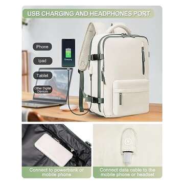 VGCUB Large Travel Backpack Bag for Women Men,Carry on Backpack,17 Inch Laptop Business Work Waterproof Backpack with Laptop Compartment,Person Item Flight Approved,Mochila de Viaje,Beige with Green