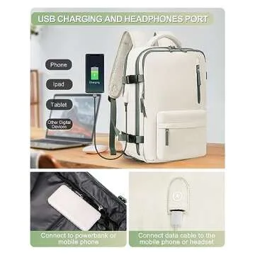 VGCUB Large Travel Backpack Bag for Women Men,Carry on Backpack,17 Inch Laptop Business Work Waterproof Backpack with Laptop Compartment,Person Item Flight Approved,Mochila de Viaje,Beige with Green